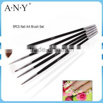 ANY Wood Handle 5 Black Nail Brush For Nail Beauty Design