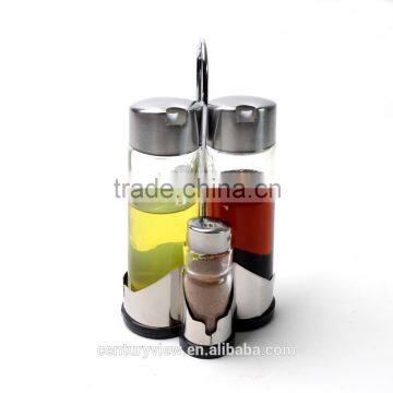 Stainless Steel Condiment Holders Glass Cruet Bottle Vinegar Oil Glass Condiment Set photo-2