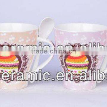 nobel printing coloring 8oz belly flared shaped cup mug with spoon