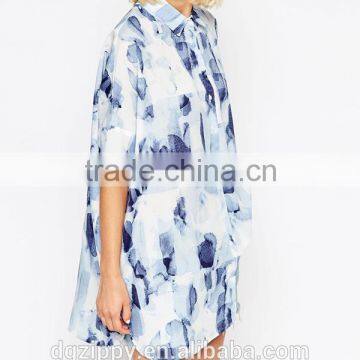 Blue Oversized Print New Model Woman Blouse 2015 photo-4