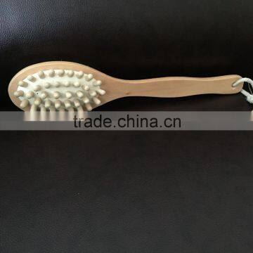 Natural long handle double side wooden bath body brush