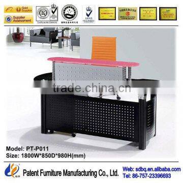 PT-P011 Tempered Glass Curved Reception Desk modern furniture design from china