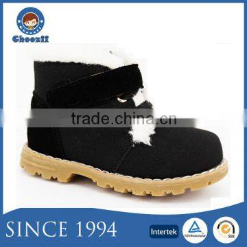 Choozii Hotsale Children Black Plain Velour Snow Ankle Boot with Fur