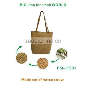 Promotional green natural handknit rattan straw beach bags