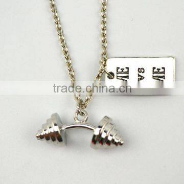 2016 Dumbbell Necklace "I CAN" Fitness Weightlifting Gym Jewelry Figure Bodybuilding Collier Necklaces for Men Women photo-4