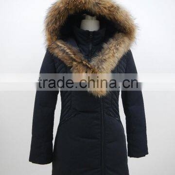 Ladies Waist Shaped Real Raccoon Fur Trim Hood Down Parka photo-2