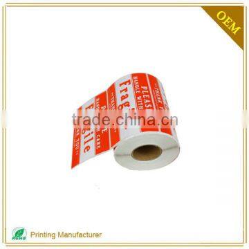 Plastic Permanent Adhesive Durable Fragile Warning Label Stickers