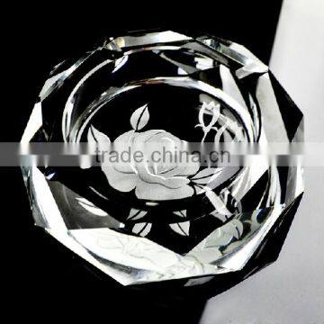 Clear engraved crystal ashtray, crystal crafts