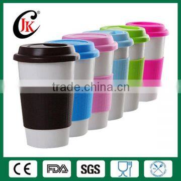 Wholesale Porcelain Promotional Coffee Mug White Ceramic Mug With Silicone Lid and Sleeve photo-2
