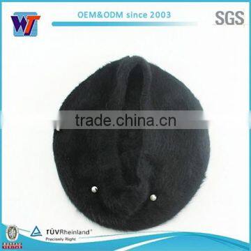Wholesale Wool Black Pearl Beret Hat Cheap Lady Rhinestone Beret Cap photo-3