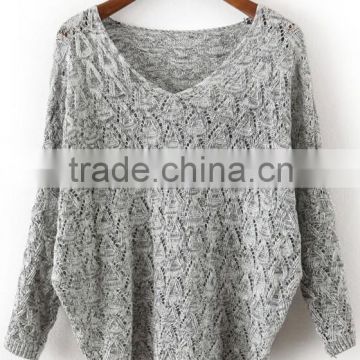 15JWT0115 light-grey-hollow-out-batwing-loose-cotton-blend-sweater