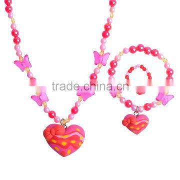 New red handmade clay craft necklace bracelet finger ring kids jewelry sets