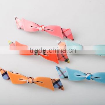 Multicolor bow tie hair accessories plaid hair barrette plain metal women hair barrette