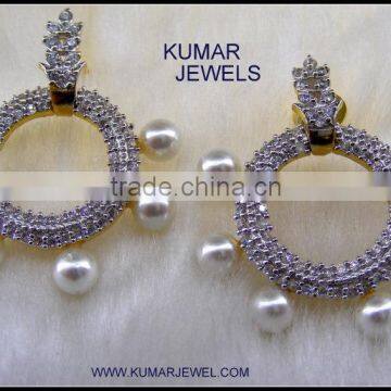 Round CZ And Pearl Earrings