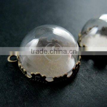 20mm Vintage Style Round Glass Dome in Bronze Antiqued Crown Bezel Tray DIY Pendant Charm Supplies 1810290