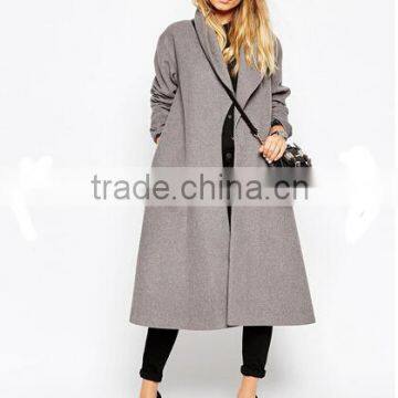 Guangzhou Women Clothing Manufacturer 2015 Winter Fashion Shawl Collar Swing Hem Wool Coats for women