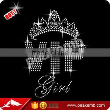 Beautiful crystal vip girl rhinestone t shirt transfers