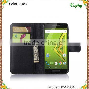 Black PU Leather + PC Litchi Pattern Wallet Card Stand Cover Holster Phone Sets Magnetic Flip Case For Motorola X Play photo-6