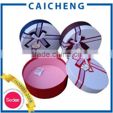 Round Shape Package Cardboard Hat Box With Ribbon