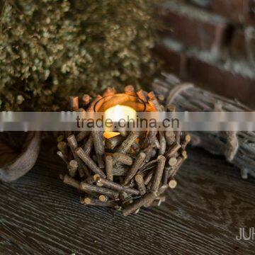 Vintage Chic Wooden Wicker Candle Holder Light Holder Christmas photo-4