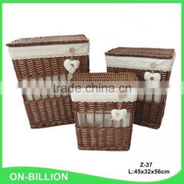 Set 3 Brown Rectangle Wicker Laundry Hamper Basket photo-2