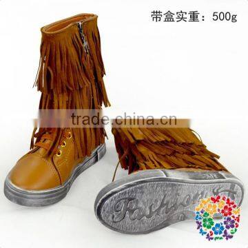 Kids Black Tassel Leather Boots Vintage White Sole photo-2