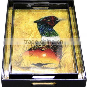 Lacquer MDF Serving Tray With Art Print photo-2
