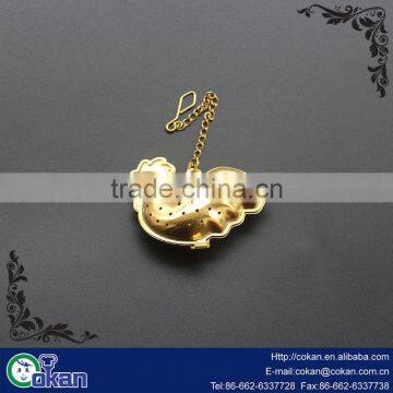 CK-TI0137 fda and lfgb High quality cock Shape Gold plated tea infuser/Stainless Steel Tea Infuser /tea strainer