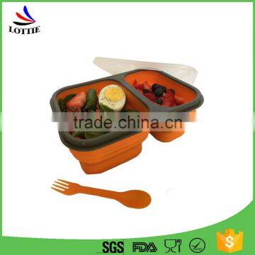 Hot Selling Food Grade Portable Collapsible Silicone Lunch Box,Double Lattice Silicone Food Containers photo-4