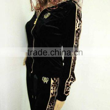 ZIPPER YOGA RUNNING Sweat BLACK Sport Suit , Women Leopard Print Velvet Sport Tracksuit Wholesale photo-6