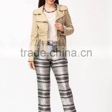 Wholesale New Fashion Fringing Hem Leather Lady Jacket photo-3