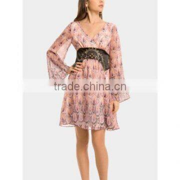 8DR457 lady's chiffon printed dress