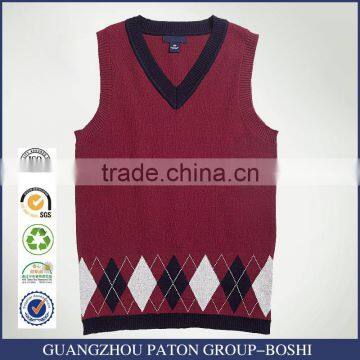 New England impression cotton V collar student boys knitted vest custom school uniform