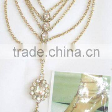 GOLD Tone KUNDAN CHAIN PAYAL Anklets Pair Toe Ring photo-4