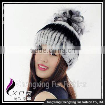 CX-C-245B Good Quality Lady Rex Rabbit Fur Knitted Winter Hats photo-2