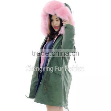 CX-G-P-08E Latest European Style High Quality Rex Rabbit Fur Lined Parka Jacket