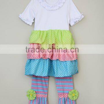 Latest Boutique Girls Clothing Sets Children Cotton Round Neck Clothes Kids Ruffle Sets For Girls photo-2