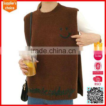 Hot selling pullover with smile women's round neck vest knitting pattern