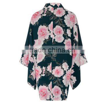 Oriental Japanese Design Full Sleeve Chiffon Kimono Floral Bridesmaid Robe photo-2