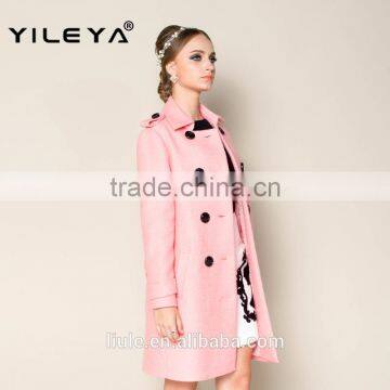 Latest 2015 Thick Warm Lovely Pink Women Office Coat With Double Breasted Design photo-3