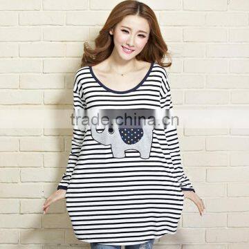 Autumn T-shirt, Maternity T-shirt, Big Size T-shirt, Long Sleeve Stripe T-shirt photo-3