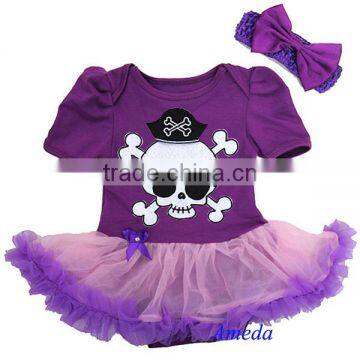 Newborn Baby Girls Purple Light Pink Pirate Tutu Bodysuit Romper Pettiskirt Bow Headband 0-18M