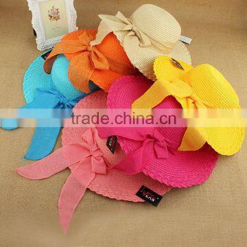 Summer Straw Sun Hat Beach Wide Brim Ribbon Bow Floppy Cap