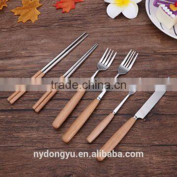 wood handle stainless steel knife fork chopstciks tableware/chyi fork knife chopsticks cultery /fancy dining tableware
