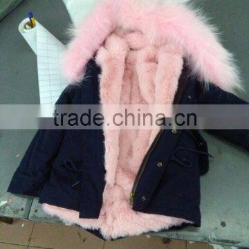 2017 Navy Kids Fur Parka For Girls Winter Wear, Short Mini Fur Down Jacket Wholesale photo-3