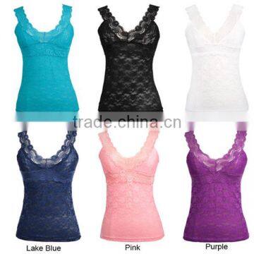 Sexy Seamless Stretch Lace Trim Cami Strap 6 Colors Ladies' Tank Top-1 photo-2
