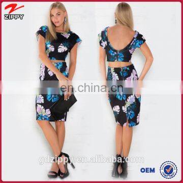 China wholesale clothes Women Two Piece Set in Black Floral