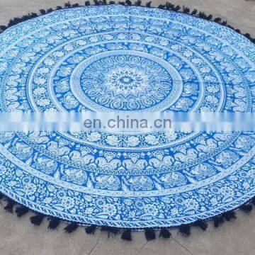 Traditional Mandala Tapestry Cotton Throw Beach Bedsheet With Pom Pom Wholesale photo-1
