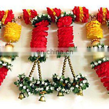 Satin Tissue Toran Door Decoration Ball Beads Bells Heavy