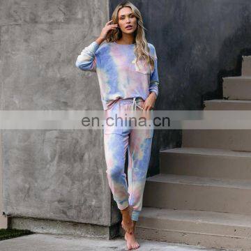 2020 Autumn Women's Gradient Pajamas Tie-dye Sleepwear Long-sleeved Breathable Two-piece Sets